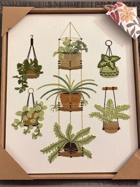 New BP Home Textile Embroidered Woven Wall Art Hanging House Plants 17” X 21”